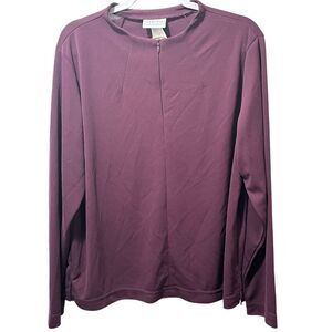 Classics by Jantzen Long Sleeve Women's Plus Top 2X Zip Collar, Plum Color, NWT